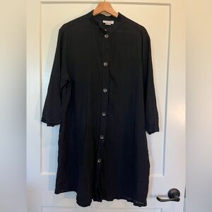 Jordan Taylor Black 100% cotton Button Down Dress/tunic Lagenlook Beachy Flowy L